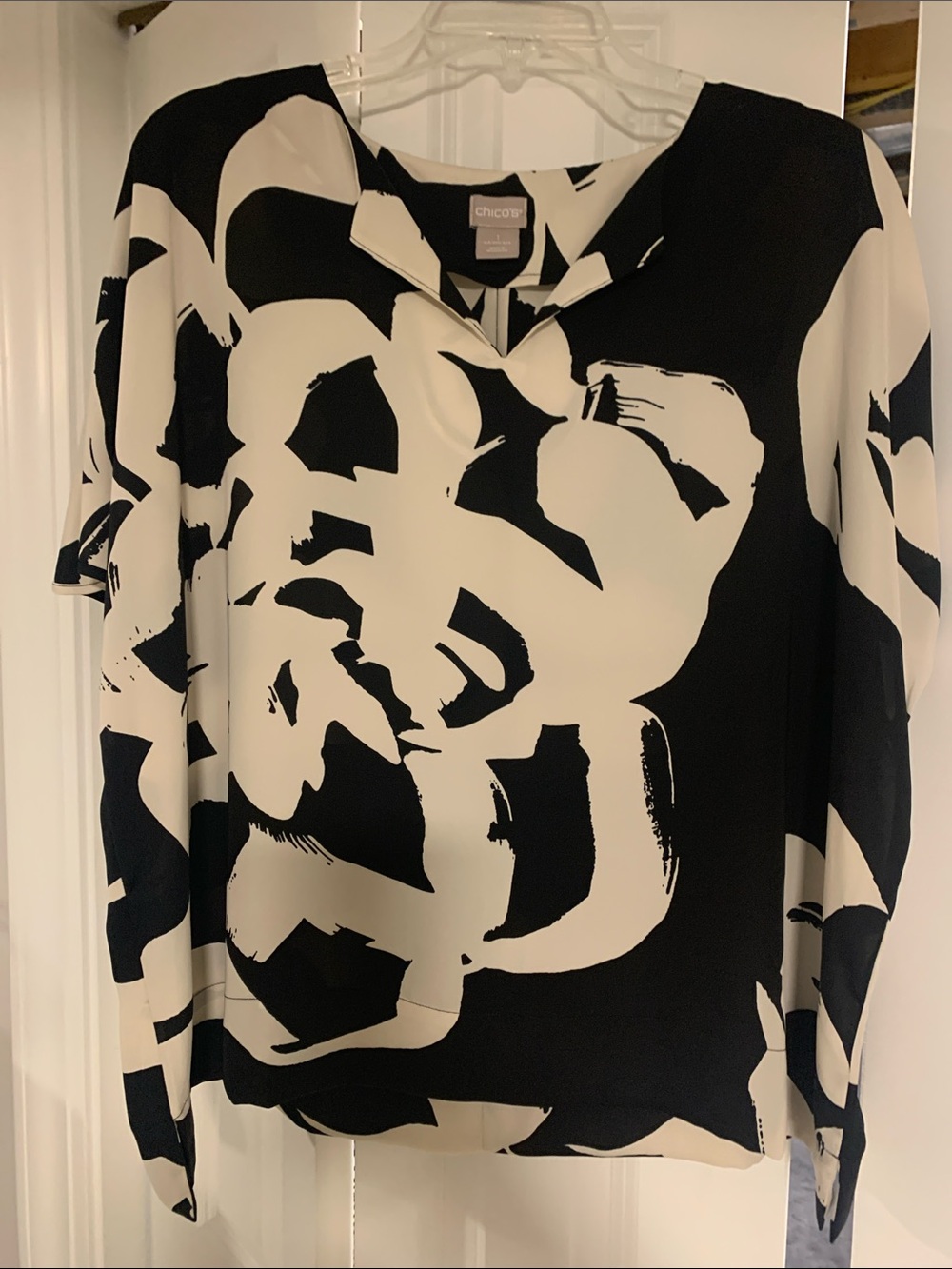 Chico's Monochrome Brushstroke Floral Top in Black and White